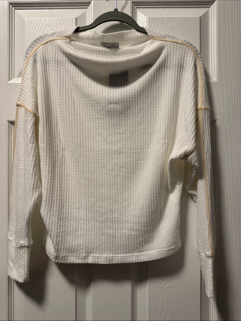 Paper Crane Cream Waffle-Knit Pullover with Tan Contrast Stitching